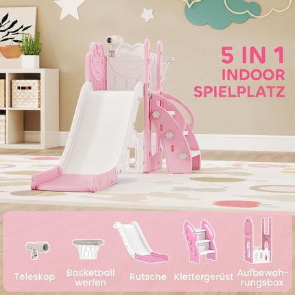 5-in-1 Kids Slide Set with Basketball Hoop and Telescope
