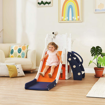 5-in-1 Kids Slide Set with Telescope & Basketball Hoop