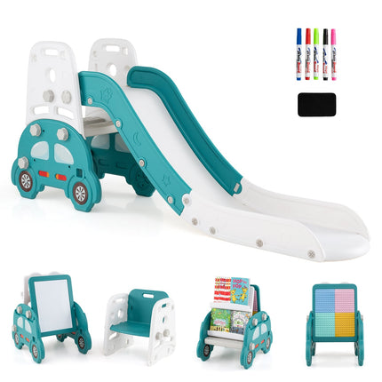 5-in-1 Kids Slide Set with Whiteboard & Bookshelf