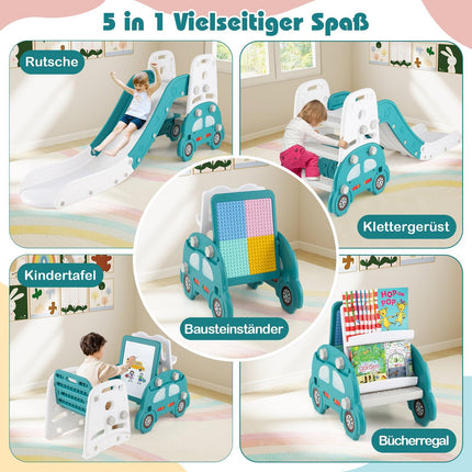 5-in-1 Kids Slide Set with Whiteboard & Bookshelf
