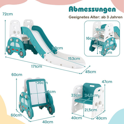 5-in-1 Kids Slide Set with Whiteboard & Bookshelf