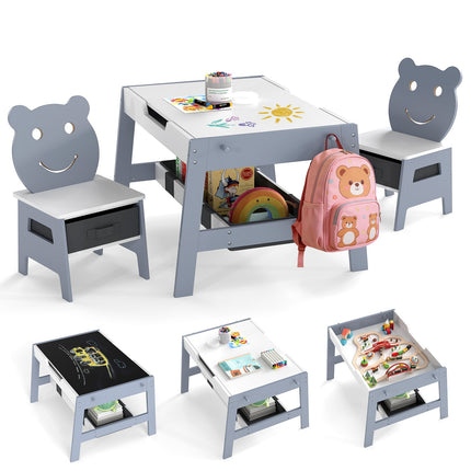 5-in-1 Kindertisch-Set mit Stühlen, Kreidetafel & Aufbewahrung