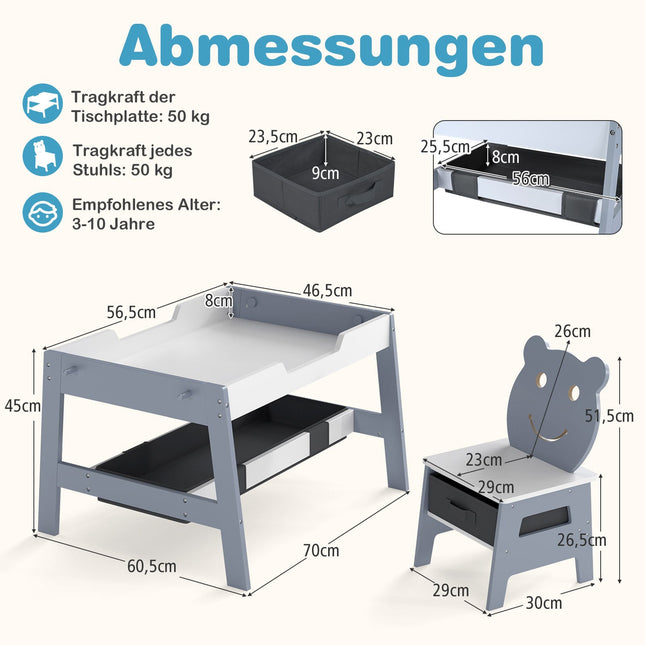 5-in-1 Kindertisch-Set mit Stühlen, Kreidetafel & Aufbewahrung