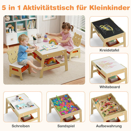 5-in-1 Kindertisch-Set mit Kreidetafel & Stauraum