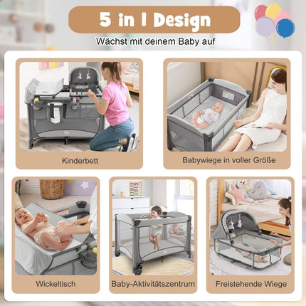 5-in-1 Portable Baby Crib, Changing Table & Bassinet