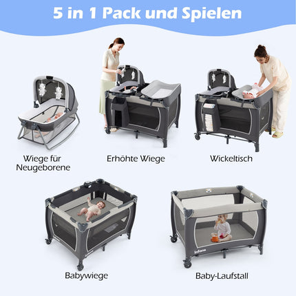5-in-1 tragbares Babybett mit Wickeltisch & Stubenwagen