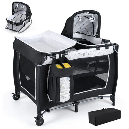 5-in-1 Tragbares Babybett mit Wickeltisch & Spielzeug