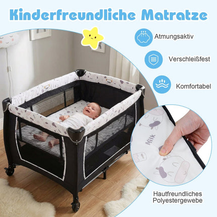 5-in-1 Tragbares Babybett mit Wickeltisch & Spielzeug