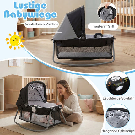 5-in-1 Tragbares Babybett mit Wickeltisch & Spielzeug