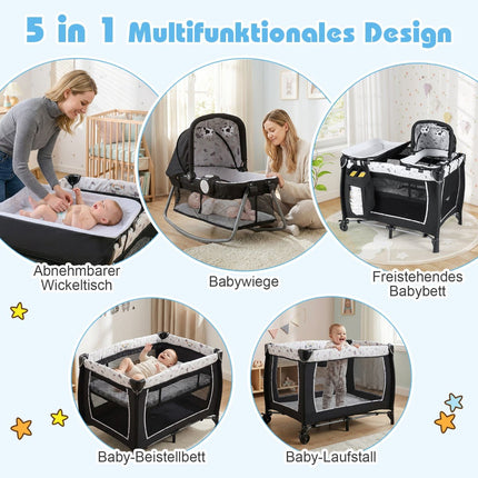 5-in-1 Tragbares Babybett mit Wickeltisch & Spielzeug