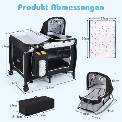 5-in-1 Tragbares Babybett mit Wickeltisch & Spielzeug