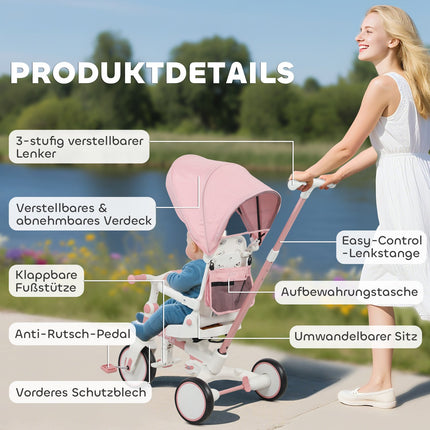 5-in-1 Kleinkinder-Dreirad, verstellbar, Pink, 1-3 Jahre