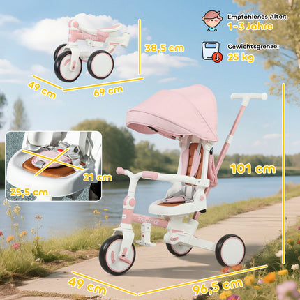 5-in-1 Kleinkinder-Dreirad, verstellbar, Pink, 1-3 Jahre