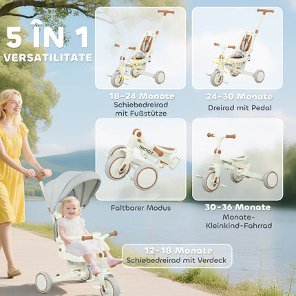 5-in-1 Toddler Tricycle, Adjustable, Storage Bag, 1-3 Years