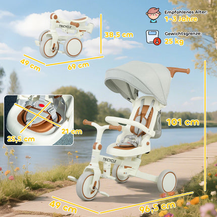 5-in-1 Toddler Tricycle, Adjustable, Storage Bag, 1-3 Years