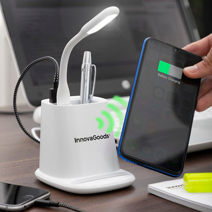 Bezdrátová nabíječka 5 v 1 se stojanem-organizérem a USB LED lampou DesKing InnovaGoods