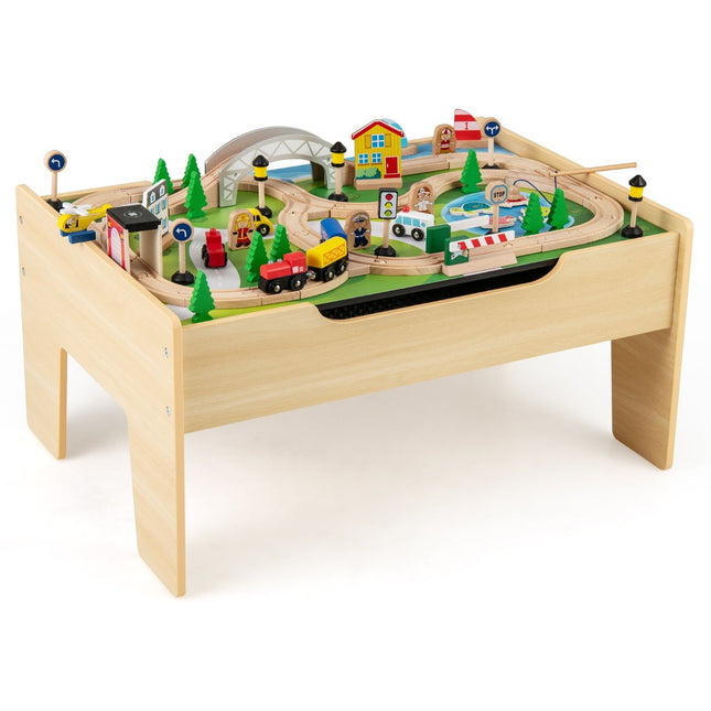 5-in-1 Holzeisenbahntisch-Set mit beidseitig bespielbarer Platte
