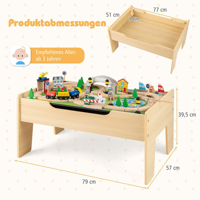 5-in-1 Holzeisenbahntisch-Set mit beidseitig bespielbarer Platte