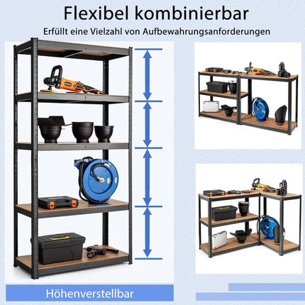 5-stöckiges Lagerregal mit Metallrahmen, Metallregal, belastbar bis 650 kg, 75 x 30 x 150 cm, schwarz