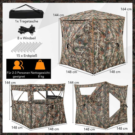5-teiliges zerlegbares Jagdversteck für 2-3 Personen 360° transparentes Jägerzelt