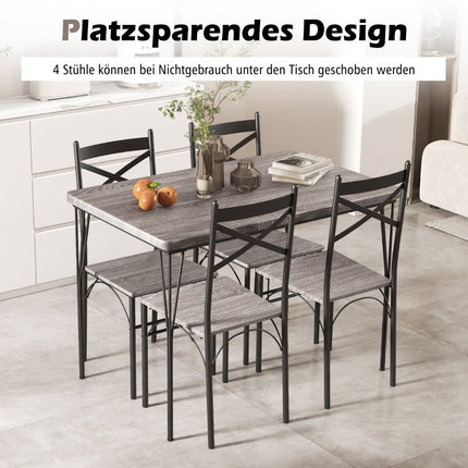 5-piece dining set for 4 people modern rectangular dining table and 4 dining chairs gray and black