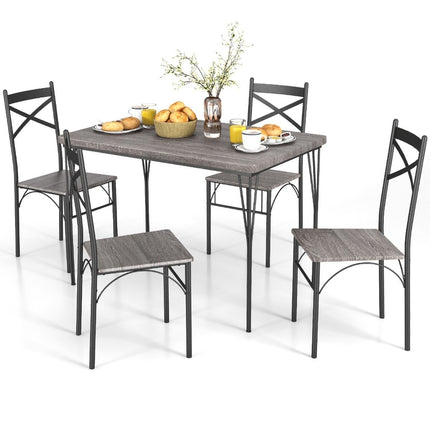 5-piece dining set for 4 people modern rectangular dining table and 4 dining chairs gray and black