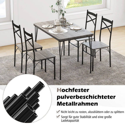 5-piece dining set for 4 people modern rectangular dining table and 4 dining chairs gray and black