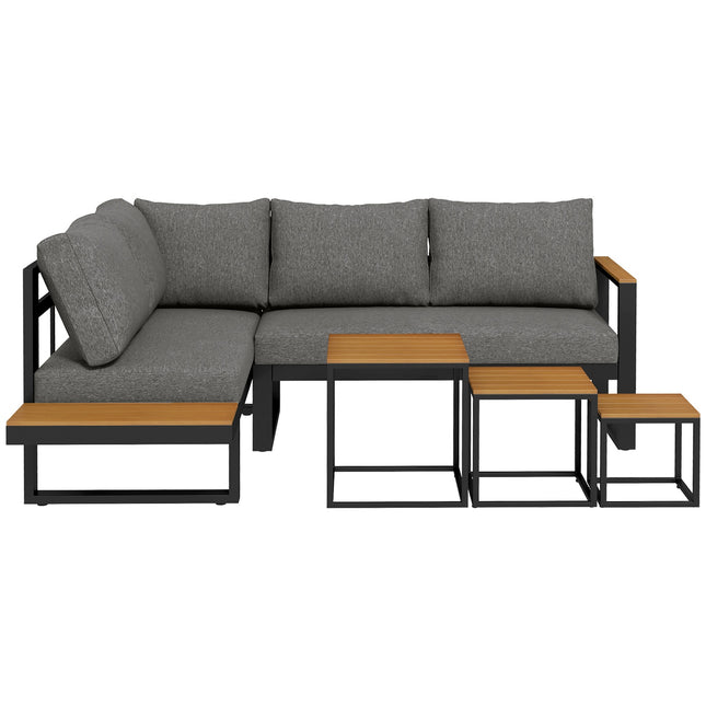 5-teiliges graues Gartenloungeset mit Ecksofa und Tisch