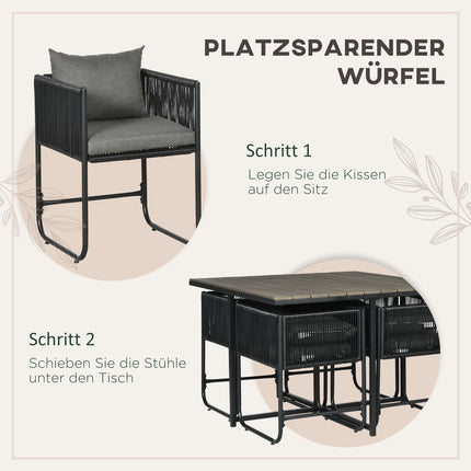 Gartenset aus Polyrattan – 5-teilig, mit Tisch und Stühlen