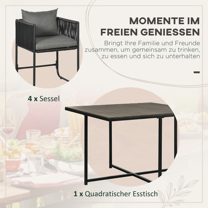 Gartenset aus Polyrattan – 5-teilig, mit Tisch und Stühlen