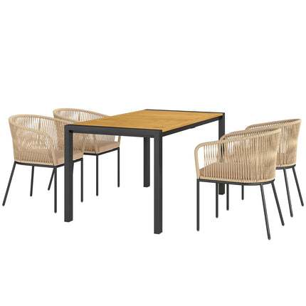 Patio set in poly rattan for 4 with table and cushions
