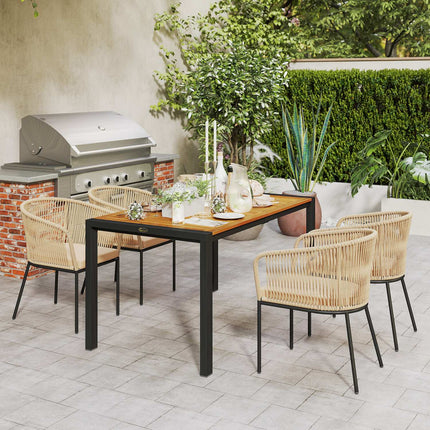 Patio set in poly rattan for 4 with table and cushions
