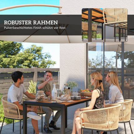 Patio set in poly rattan for 4 with table and cushions