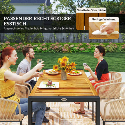 Patio set in poly rattan for 4 with table and cushions