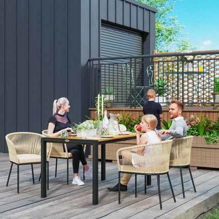 Patio set in poly rattan for 4 with table and cushions
