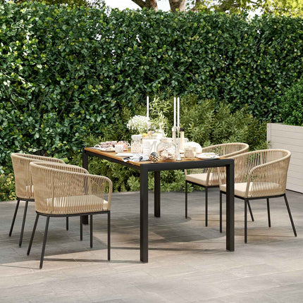 Patio set in poly rattan for 4 with table and cushions