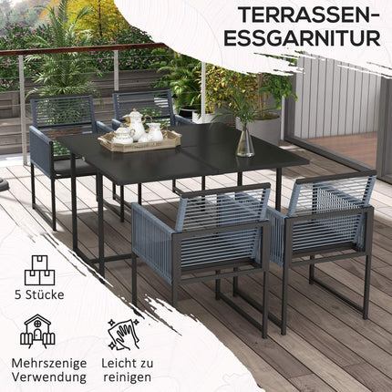 5-teiliges dunkelgraues Esszimmer-Set mit Klappstühlen