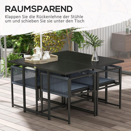 5-teiliges dunkelgraues Esszimmer-Set mit Klappstühlen