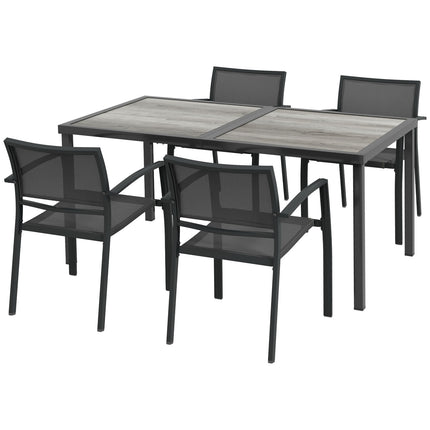 5-teilige Terrassensitzgruppe – dunkelgraue Stühle und Tisch aus Mesh