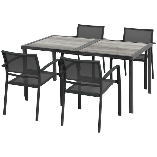 5-teilige Terrassensitzgruppe – dunkelgraue Stühle und Tisch aus Mesh