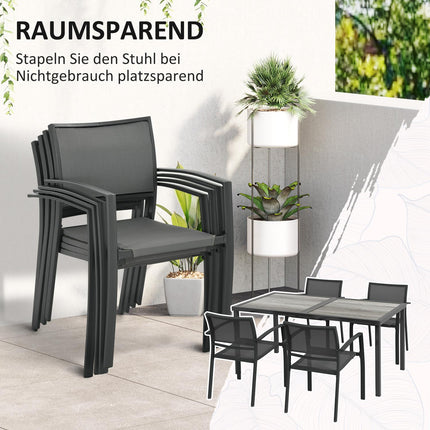 5-teilige Terrassensitzgruppe – dunkelgraue Stühle und Tisch aus Mesh