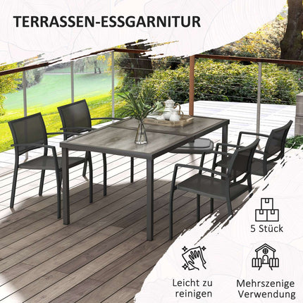 5-teilige Terrassensitzgruppe – dunkelgraue Stühle und Tisch aus Mesh