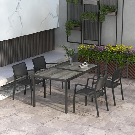 5-teilige Terrassensitzgruppe – dunkelgraue Stühle und Tisch aus Mesh