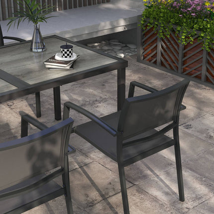 5-teilige Terrassensitzgruppe – dunkelgraue Stühle und Tisch aus Mesh