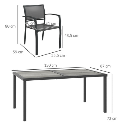 5-teilige Terrassensitzgruppe – dunkelgraue Stühle und Tisch aus Mesh
