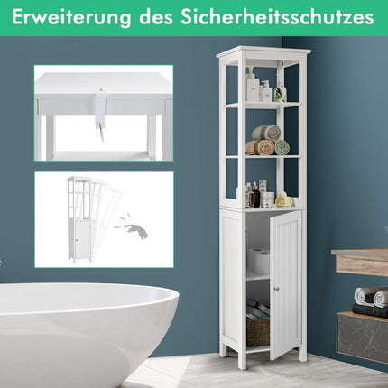 5-tier narrow tall cabinet with 3-position shelf 40 x 32 x 161.5 cm white