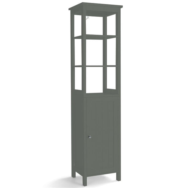 5-laags hoge kast, slanke vrijstaande badkamerkast met verstelbare planken, grijs, 40 x 32 x 161,5 cm