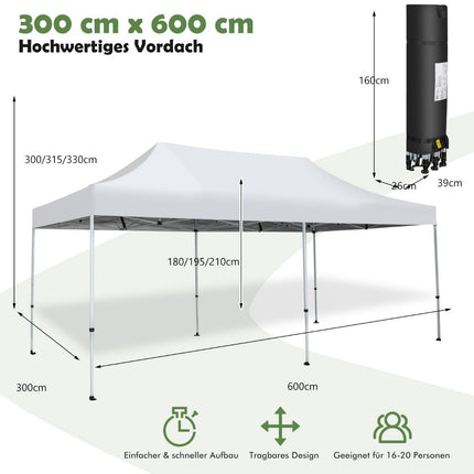 Grande tente pop-up 600 x 300 cm avec pare-soleil instantané et roulettes