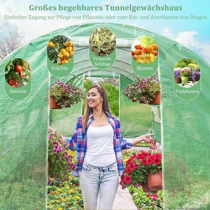 600 x 300 x 200 cm großes begehbares Tunnelgewächshaus, grün
