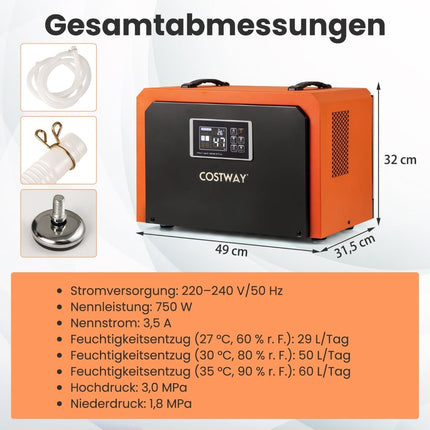 60L/Day Industrial Dehumidifier with Drain Hose & Timer